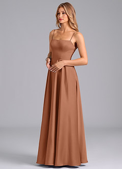 Azazie Elita Bridesmaid Dresses Bronzer A-Line Pleated Stretch Satin Dress image4