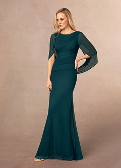 Azazie Belladonna Mother of the Bride Dresses Pine Mermaid Scoop Pleated Mesh Dress image3