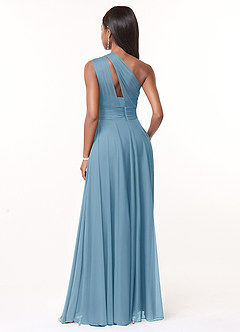 Azazie Charlize Brautjungfernkleider A-Linie One-Shoulder Gittergewebe Kleid Stahlblau image2