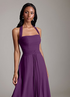 Azazie Clarisa Bridesmaid Dresses Grape A-Line Pleated Chiffon Dress image3