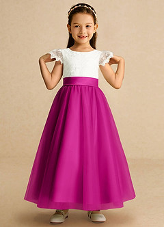 Azazie Pookie Flower Girl Dresses Fuchsia A-Line Lace Tulle Dress image3