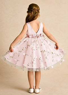 Azazie Starri Robe Demoiselle D'honneur Fillette Robe Princesse en Mat Satiné Perlé Rose Pâle image2