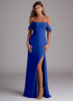 Azazie Saige Bridesmaid Dresses Royal Blue A-Line Off the Shoulder Chiffon Convertible Dress image1