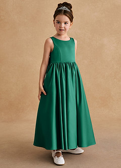 Azazie Bettie Flower Girl Dresses Emerald A-Line Bow Matte Satin Dress image4