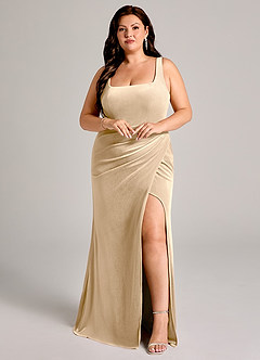 Azazie Mero Abiti da Damigella Abito Sirena in Velluto Plissettato Champagne image11