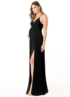 Azazie Annabelle vestidos de dama de honor de maternidad Vestido de Acampanado Cuello en V plisado Largo hasta el piso Malla image4