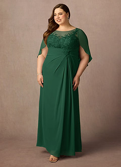 Azazie Hera Mother of the Bride Dresses Dark Green A-Line Lace Capelet Chiffon Dress image9