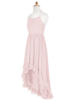 Azazie Sarafina Junior Blushing Pink A-Line Lace Chiffon Dress image8