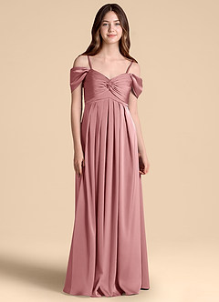 Azazie Kaitlynn Junior Abito A-Line in Raso Elasticizzato a Spalla Scoperta Rosa Polverosa image1