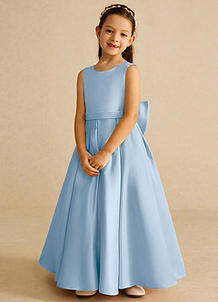 Azazie Pipsy Flower Girl Dresses Powder Blue A-Line Bow Matte Satin Dress image4