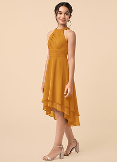 Azazie Linna Junior Butterscotch A-Line Pleated Chiffon Dress image3