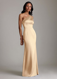 Azazie Voni Robes de demoiselle d'honneur Robe Sirène en Satin extensible Une épaule Champagne image1
