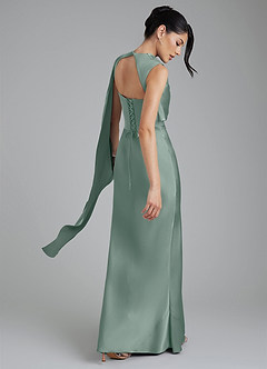 Azazie Taj Bridesmaid Dresses Silver Sage Mermaid Corset Stretch Satin Dress image8