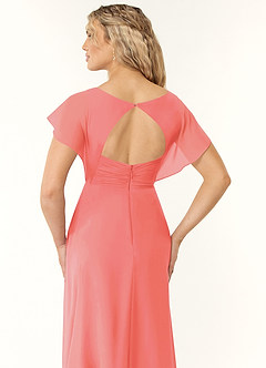 Azazie Rylee Bridesmaid Dresses Coral A-Line Pleated Chiffon Dress image2