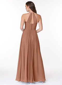 Azazie Ginger Bridesmaid Dresses Bronzer A-Line Halter Pleated Chiffon Dress image2
