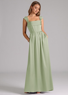 Azazie Hattie Bridesmaid Dresses Dusty Sage A-Line Corset Stretch Satin Dress image3