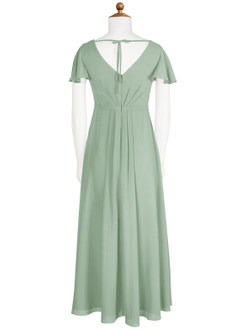 Azazie Peony Junior Agave A-Line Pleated Chiffon Dress image7