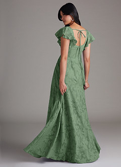 Azazie Bondi Bridesmaid Dresses Eucalyptus A-Line Side Slit Floral Burnout Dress image3