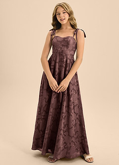 Azazie Rosey Junior Espresso A-Line Sweetheart Neckline Floral Burnout Dress image6