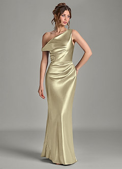 Azazie Emerson Bridesmaid Dresses Moss Green Mermaid Off the Shoulder Metallic Satin Dress image4
