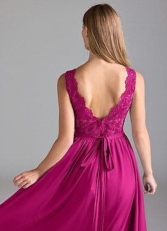 Azazie Elly Bridesmaid Dresses Fuchsia A-Line Lace Stretch Satin Dress image12