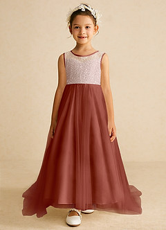 Azazie Tay Flower Girl Dresses Auburn A-Line Sequins Tulle Dress image1