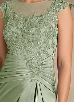 Azazie Santa Barbara Mother of the Bride Dresses Dusty Sage Sheath Pleated Stretch Satin Dress image9