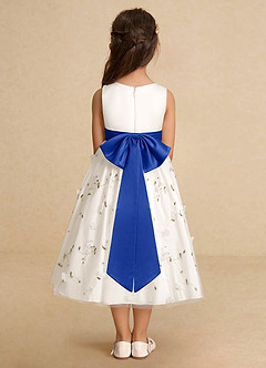 Azazie Pollie Flower Girl Dresses Ivory Royal Blue A-Line Bow Tulle Dress image6