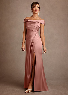 Azazie Bedford Mother of the Bride Dresses Rosette Sheath Pleated Stretch Satin Dress image2