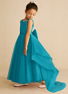 Azazie Pumpkin Robe Demoiselle D'honneur Fillette Robe Trapèze en Tulle Convertible Jade image4