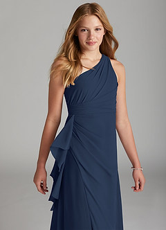 Azazie Maive Junior Dark Navy A-Line Pleated Chiffon Dress image4