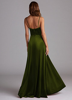Azazie Moira Bridesmaid Dresses Olive A-Line with Pockets Velvet Dress image2