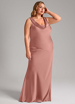 Azazie Rylina Vestidos de damas de honor Vestido de Rosetón de Satén Elástico de Corte Sirena image10