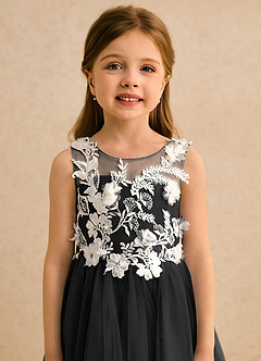 Azazie Mixie Jurken voor bloemenmeisjes Baljurk Jurk van Kant Zwart image7