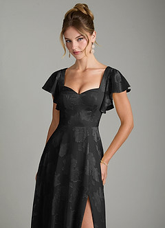 Azazie Bondi Robes de demoiselle d'honneur Robe Trapèze en Jacquard floral dévoré Drapé Noir image5