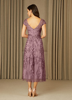 Azazie Sanna Mother of the Bride Dresses Dusty Rose A-Line Scoop Lace Tulle Dress image2