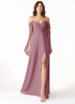 Azazie Cienna Bridesmaid Dresses Vintage Mauve A-Line Off the Shoulder Chiffon Dress image1