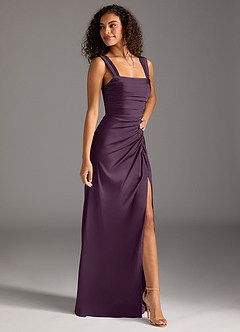 Azazie Jesaphine Bridesmaid Dresses Plum Sheath Bow Stretch Satin Dress image7