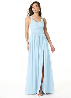 Azazie Olani Bridesmaid Dresses Sky Blue A-Line Off the Shoulder Chiffon Convertible Dress image1