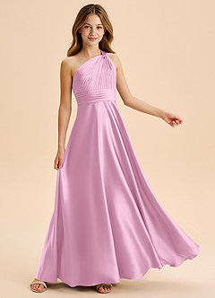 Azazie Charlize Junior Candy Pink A-Line Pleated Stretch Satin Dress image5