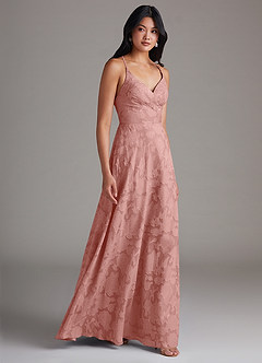Azazie Davis Bridesmaid Dresses Rosette A-Line Pleated Floral Burnout Dress image4
