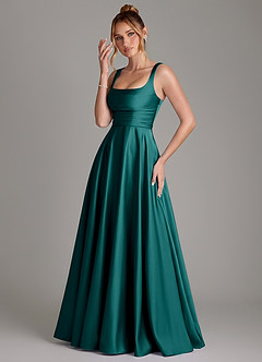 Azazie Azaria Bridesmaid Dresses Peacock A-Line Corset Stretch Satin Dress image3