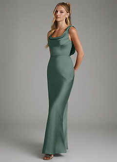 Azazie Elena Bridesmaid Dresses Sea Moss Mermaid Pleated Stretch Satin Dress image5