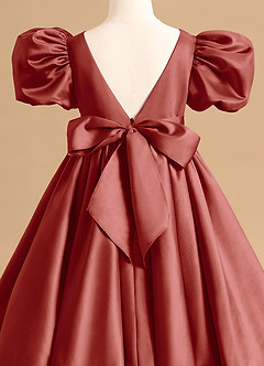 Azazie Jellybean Sukienki dla dziewczynek sypiących kwiaty Suknia balowa Marszczony Matowy satynowy Długość herbaty Sukienka image5