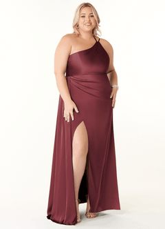 Azazie Maron Bridesmaid Dresses Merlot A-Line One Shoulder Stretch Satin Dress image7