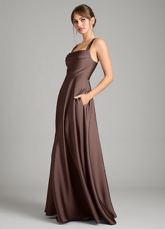 Azazie Shaude Bridesmaid Dresses Ganache A-Line Pleated Stretch Satin Dress image4