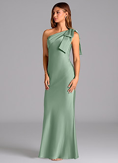 Azazie Yuanna Bridesmaid Dresses Agave Mermaid One Shoulder Stretch Satin Dress image4