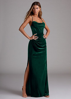 Azazie Mai At-home Try On Dresses Emerald Sheath Sweetheart Neckline Velvet Dress image3