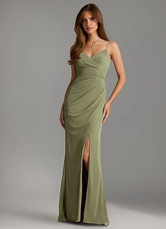 Azazie Maci Bridesmaid Dresses Pistachio Sheath Pleated Mesh Dress image1