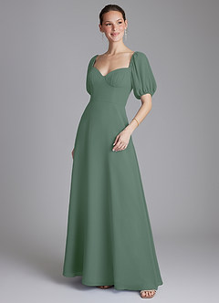 Azazie Fatima Bridesmaid Dresses Eucalyptus A-Line with Pockets Chiffon Dress image4